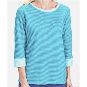 Fresh Produce Women's Pinstripe Sunset French Terry Sweatshirt Blue 3/4 Large